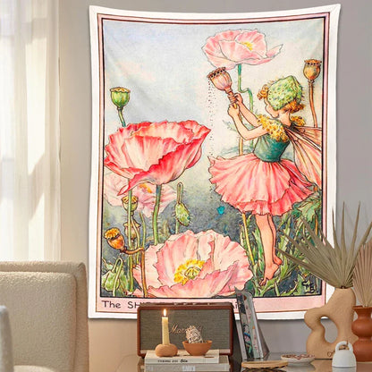 Decobites Psychedelic Flower Fairy Tapestry Wall Hanging - Bohemian Bedroom Decor