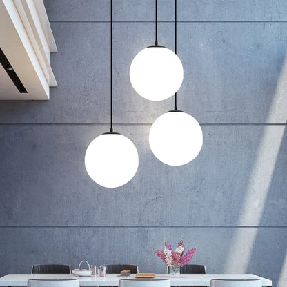 Nordic White Glass Globe Pendant Light With Iron Finish