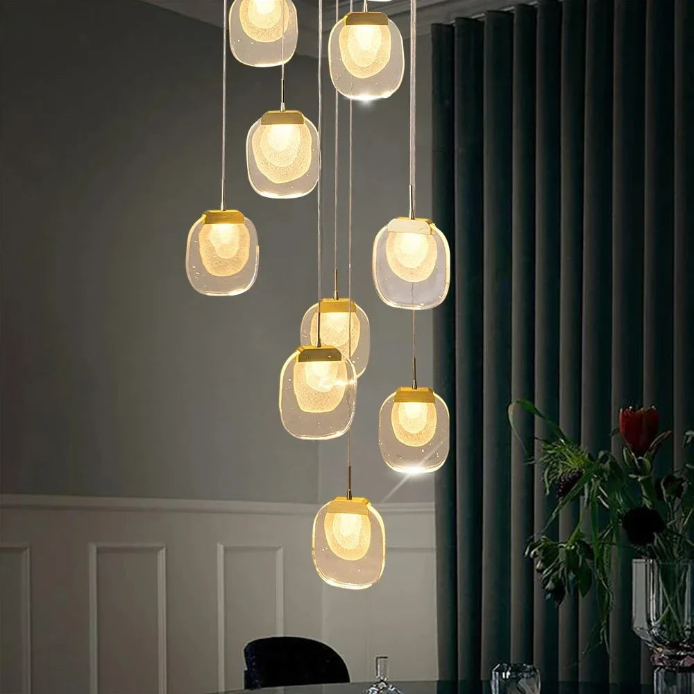 Chandelier de Escalera de Cristal Oro Decorbites™: Iluminación de Lujo Interior para Comedor y Pasillo