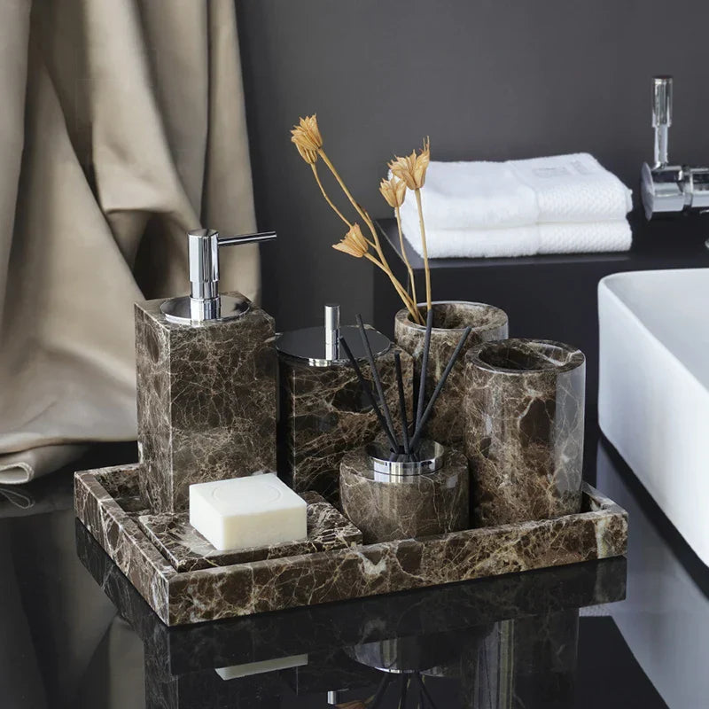 DecorBites™ Emperador Dark Marble Bathroom Set with Luxury Accessories