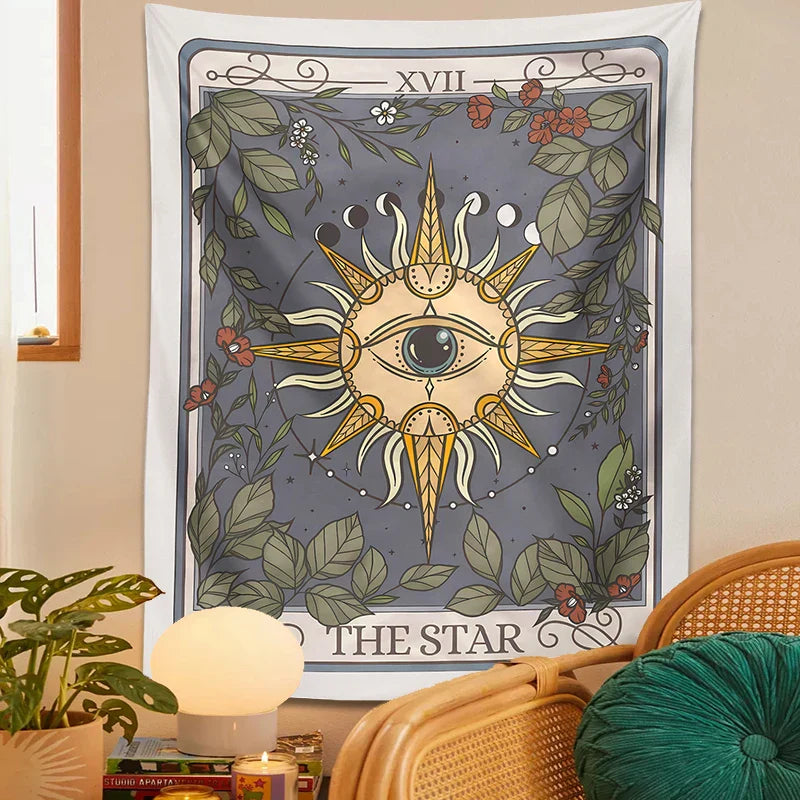 Decobites Star Tarot Tapestry: Celestial Witchy Cottagecore Wall Decor for Magical Home Vibes