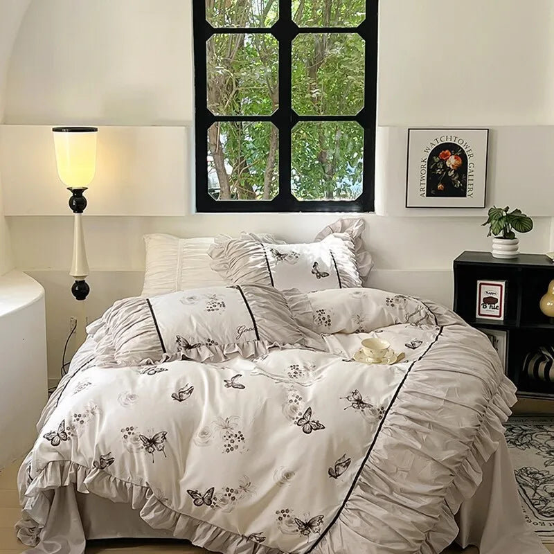 DecorBites™ Lace Printed Duvet Cover Set - Elegant, Cozy Bedding for Single & Double Beds
