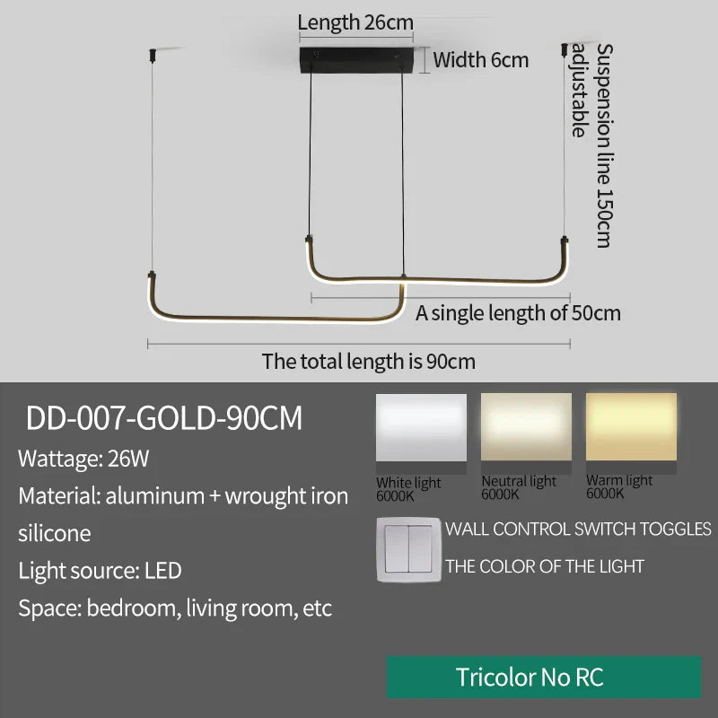 Modern Gold Linear LED Pendant Light