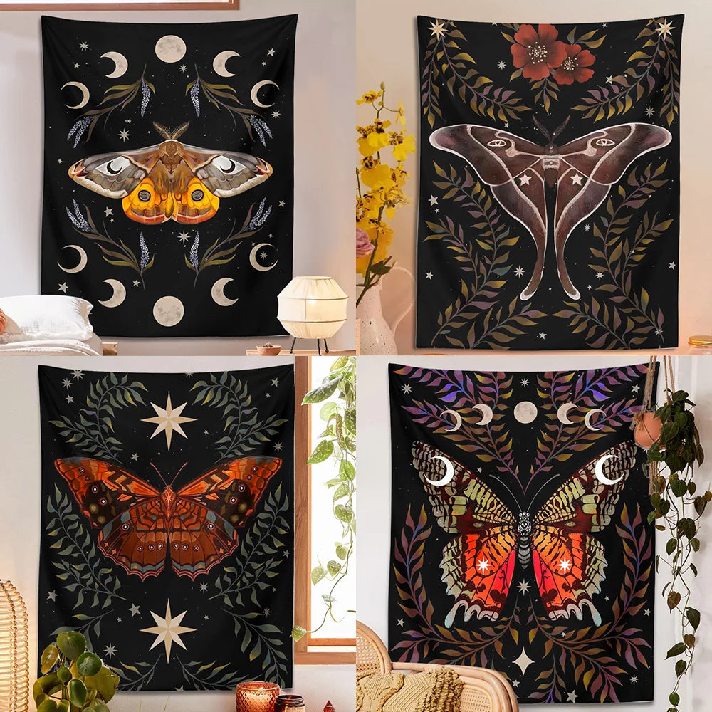 Decobites Moon Phase Butterfly Vintage Aesthetic Tapestry Butterfly Star Room Decor