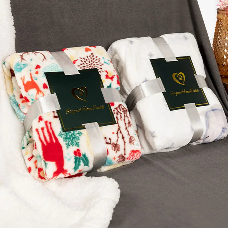DecorBites™ Christmas Flannel Blanket with Plush Ball - Multi-Functional Winter Shawl & Cushion