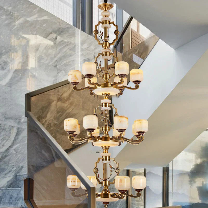 DecorBites™ Jade Zinc Alloy Chandelier for Living Room, Restaurant, Hall - Elegant Chinese Design