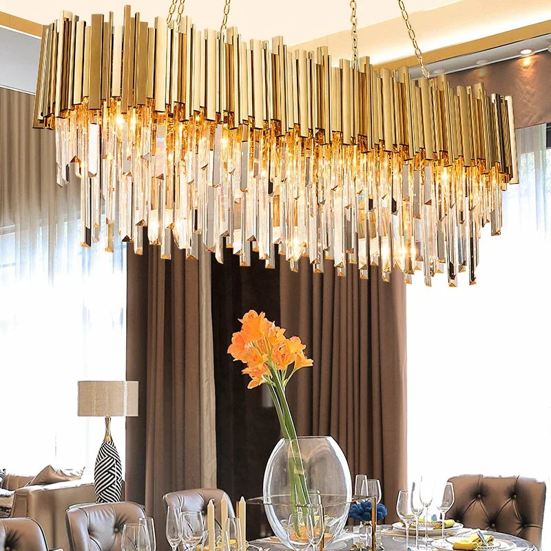 DecorBites™ Gold Crystal Chandelier: Modern Luxury LED Pendant Lights for Living, Dining, Bedroom Decor