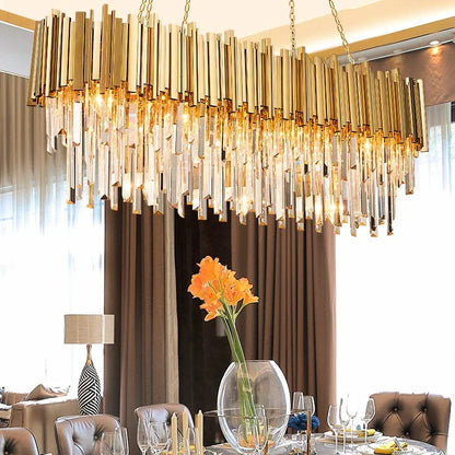 DecorBites™ Gold Crystal Chandelier: Modern Luxury LED Pendant Lights for Living, Dining, Bedroom Decor