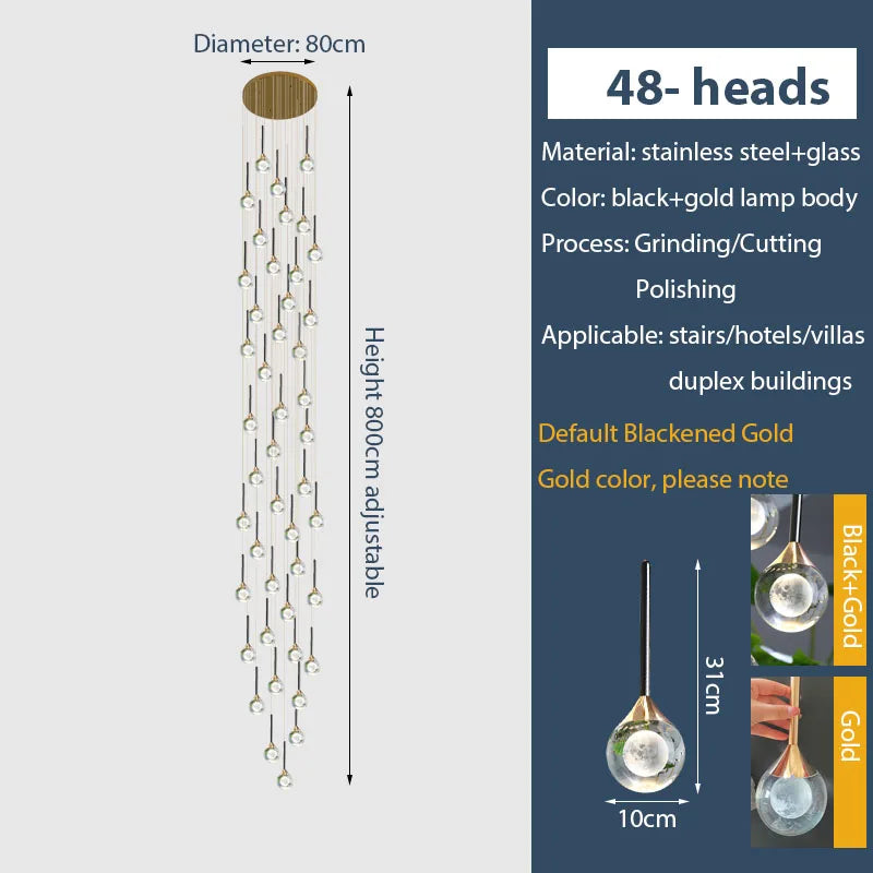 Chandelier de gotas de lluvia de cristal dorado Decorbites™ para escalera y vestíbulo