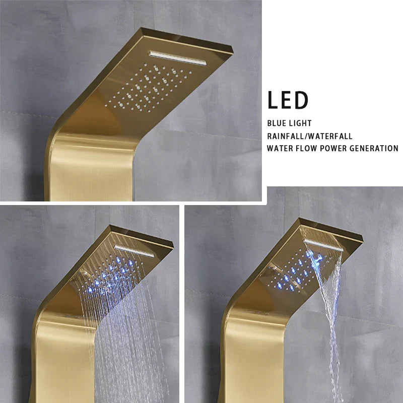 Sistema de Ducha con Luz LED Azul Decorbites™ con Pantalla de Temperatura, Columna de Masaje, Lluvia en Cascada