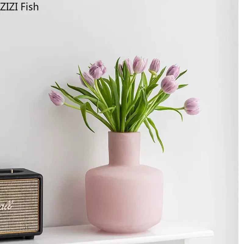 DecorBites™ Glass Vase Desk Decoration Pot with Artificial Flowers - Modern Aesthetic Decor