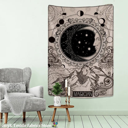 Moon Tarot Tapestry Wall Hanging for Psychedelic Witchcraft Vibe - Decobites Mandala Art Tapestry