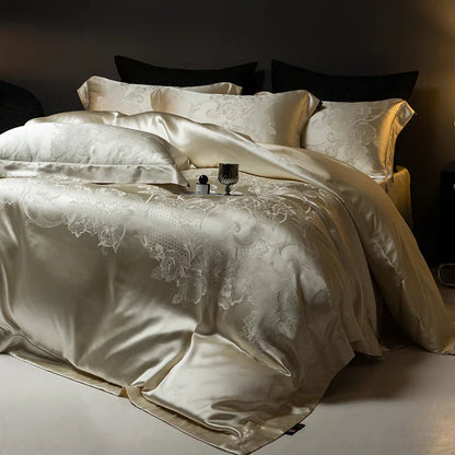 Decobites Silk Jacquard Cotton Luxury Bedding Set with Duvet Cover, Sheets & Pillowcases