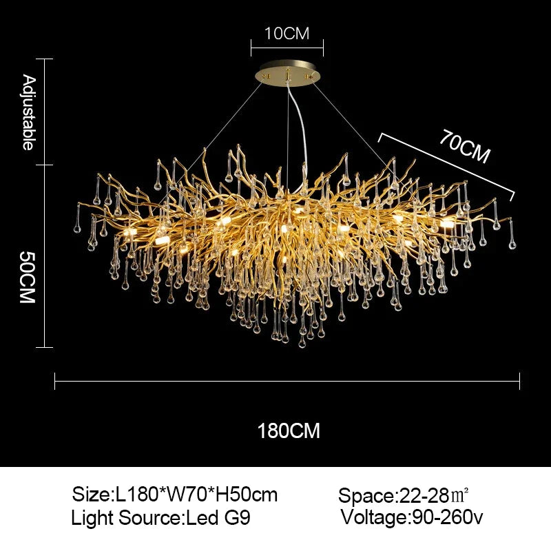 Gold Crystal Modern Chandelier L180cm Premium