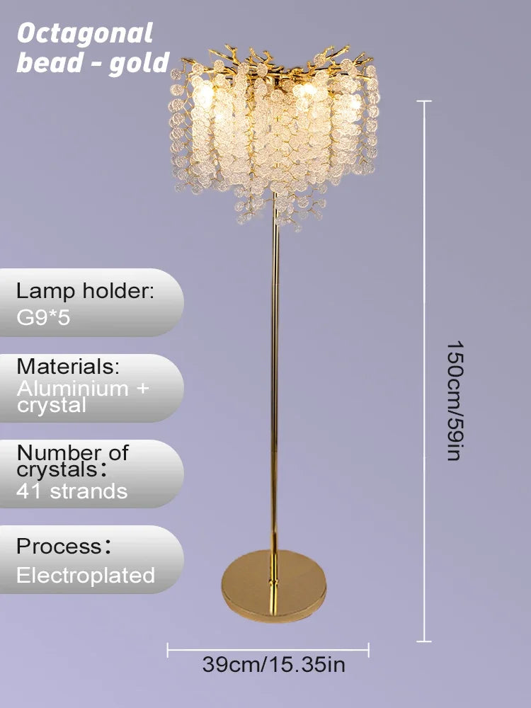 Lámpara de pie LED DecorBites™ Crystal Gold: Lujo nórdico para sala de estar y dormitorio