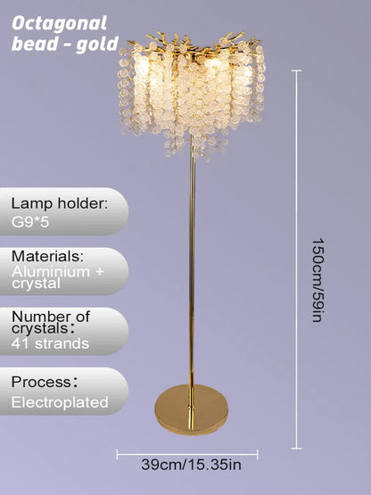 Lámpara de pie LED DecorBites™ Crystal Gold: Lujo nórdico para sala de estar y dormitorio