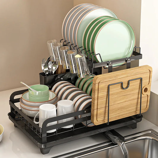 DecorBites™ Kitchen Bowl Rack & Utensil Holder with Drainboard and Knife Slots
