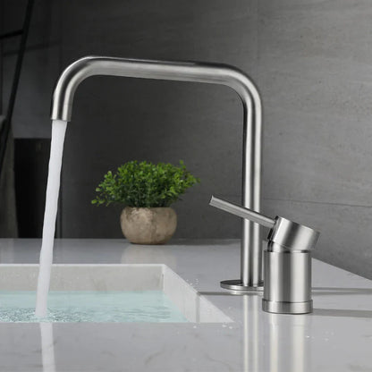 DecorBites™ Brushed Stainless Steel Bathroom Faucet - Deck Mounted Basin Mixer Tap