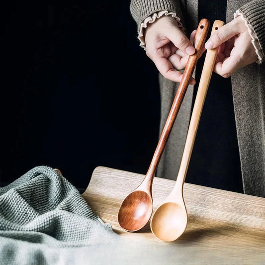 DecorBites™ Lotus Wooden Spoon: Eco-Friendly Long Handle Salad Cooking Utensil