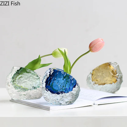 DecorBites™ Glass Vase for Flowers | Elegant Wrinkle Design | Room Decor & Floral Arrangement