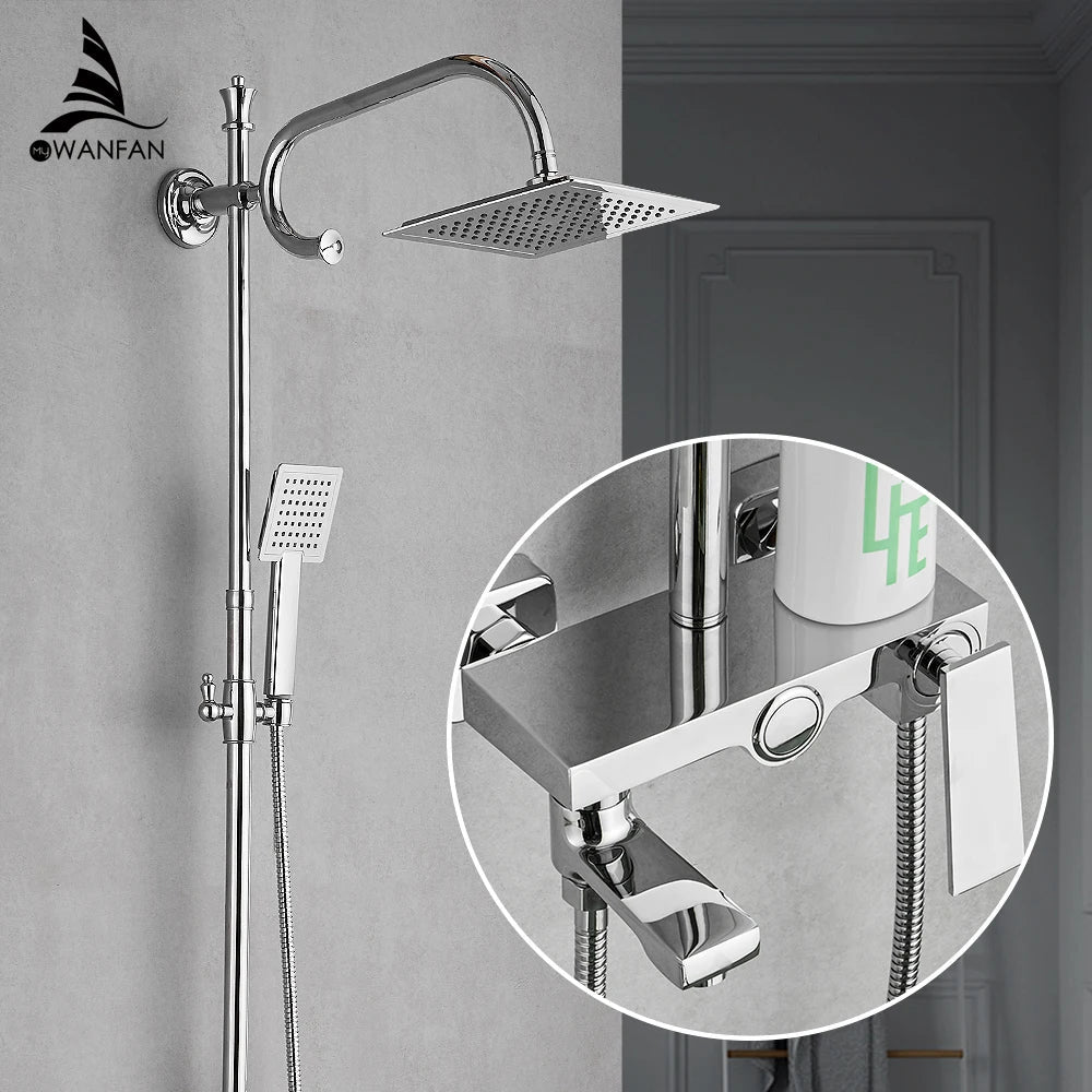 DecorBites™ Brass Chrome Round Tube Shower Faucet with Slide Bar and Single Handle