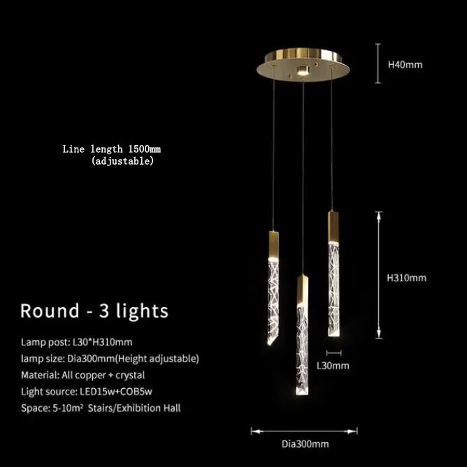 DecorBites™ Gold Crystal LED Chandelier for Modern Loft Living Room Staircase