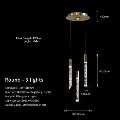 DecorBites™ Gold Crystal LED Chandelier for Modern Loft Living Room Staircase