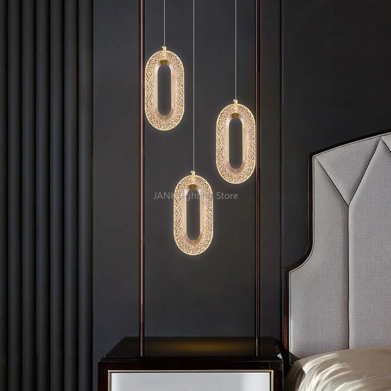 DecorBites™ Gold Acrylic Chandelier LED Pendant Light Modern Staircase Bedroom Living Room Decor