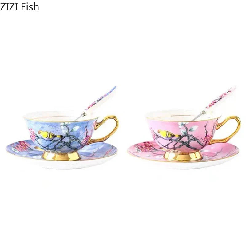 Juego de taza y platillo de cerámica DecorBites™ con diseño de pájaro de dibujos animados para mesa de comedor y taza de café