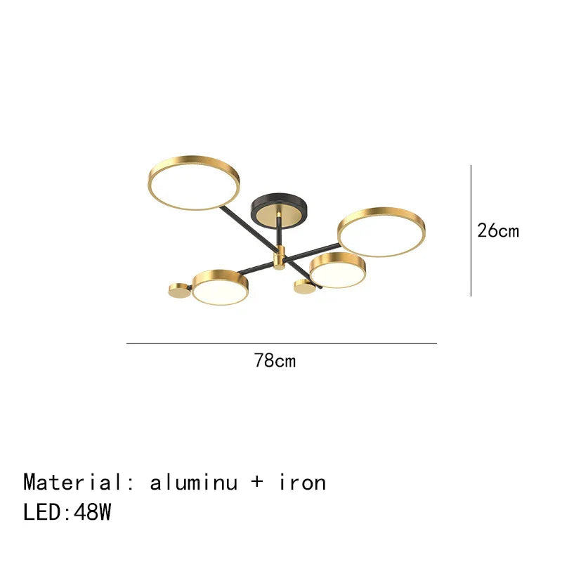 Decorbites™ Gold Schwarz Metall LED Kronleuchter – Minimalistisches 3-Farbtemperatur-Beleuchtung für Wohnzimmer und Restaurant