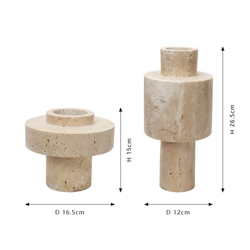 DecorBites™ Beige Travertine Stone Vase for Living Room Hotel Dining Table
