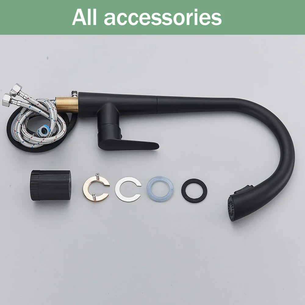 صنبور مطبخ أسود من DecorBites™ مع رشاش سحب وتحكم برافعة واحدة