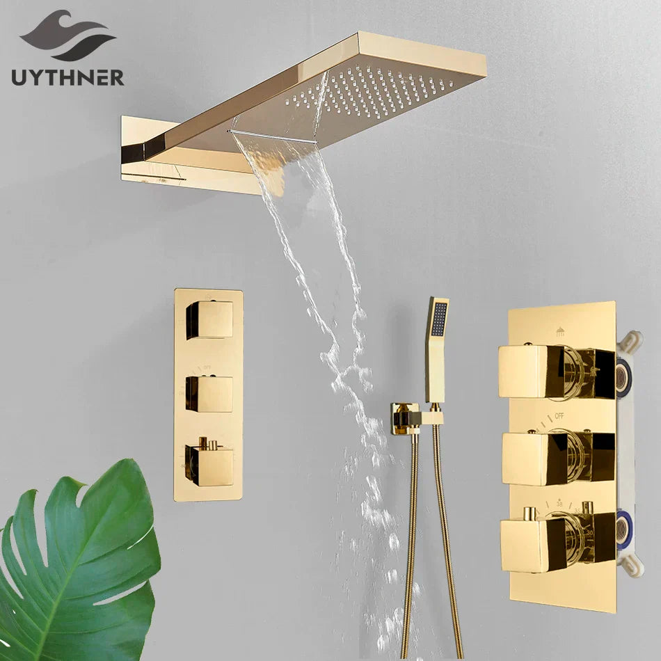 صنبور دش مطري منظم للحرارة باللون الأسود من DecorBites™ مع دش يدوي