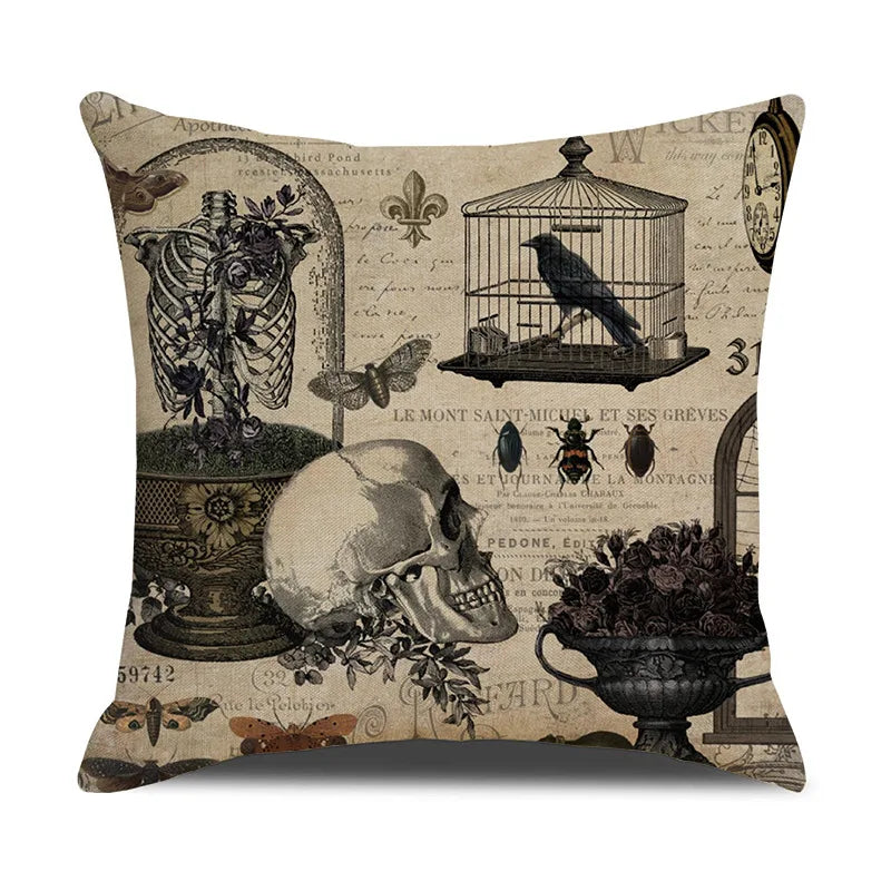 Decorbites™ Halloween-Kissenbezug-Set – Festive Bezüge für Sofakissen mit Druck von Kürbis, Katze und Hexenhut.