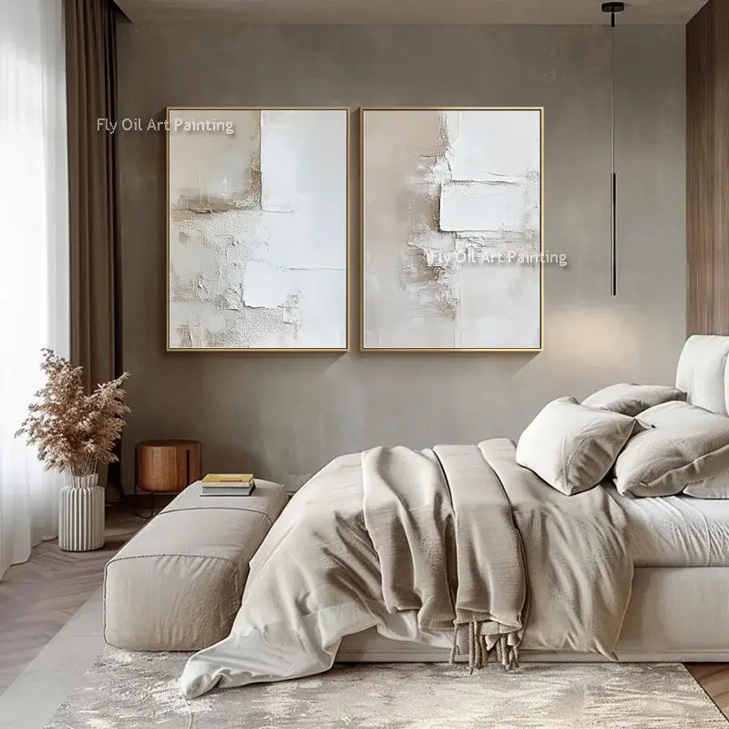 DecorBites™ Handpainted Abstract Beige & White Oil Paintings Set