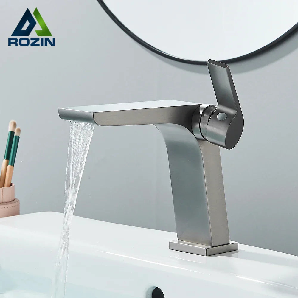 DecorBites™ Gun Grey Basin Faucet: Modern Deck Mounted Sink Mixer Tap for Luxury Bathrooms