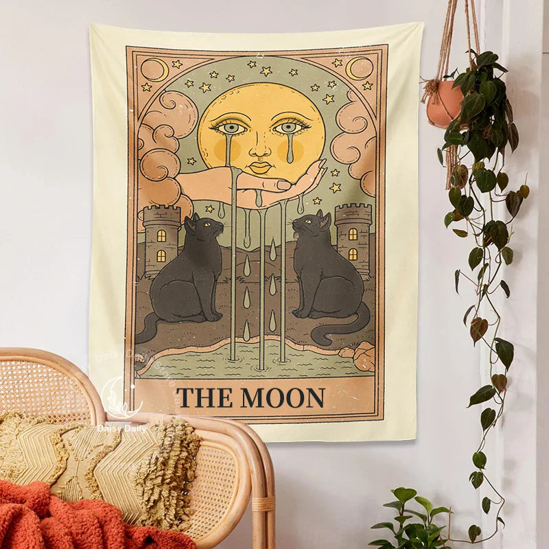 Moon Cat Tarot Wall Hanging - Decobites Mystical Room Decor