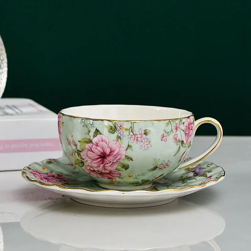DecorBites™ Elegant Flower Tea Cup Set with Spoon & Saucer
