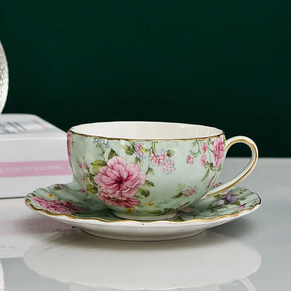 DecorBites™ Elegant Flower Tea Cup Set with Spoon & Saucer