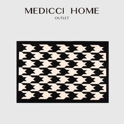 DecorBites™ Houndstooth Black Ivory Area Rug Decor Carpet Doormat Floor Mat