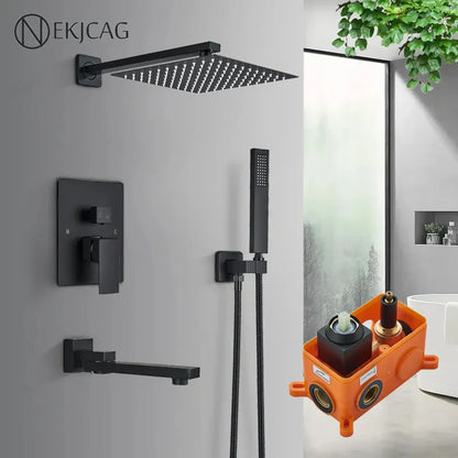 Sistema de ducha mural DecorBites™ negro con teleducha - Grifo de agua de lluvia de 12/16 pulgadas