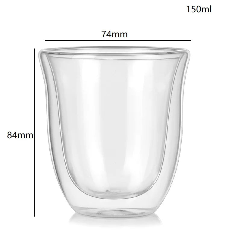 DecorBites™ 5PCS Double Wall Glass Coffee Mugs Set, 150ml Insulated Cups for Bar Tea Juice