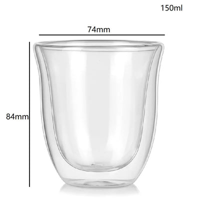 DecorBites™ 5PCS Double Wall Glass Coffee Mugs Set, 150ml Insulated Cups for Bar Tea Juice