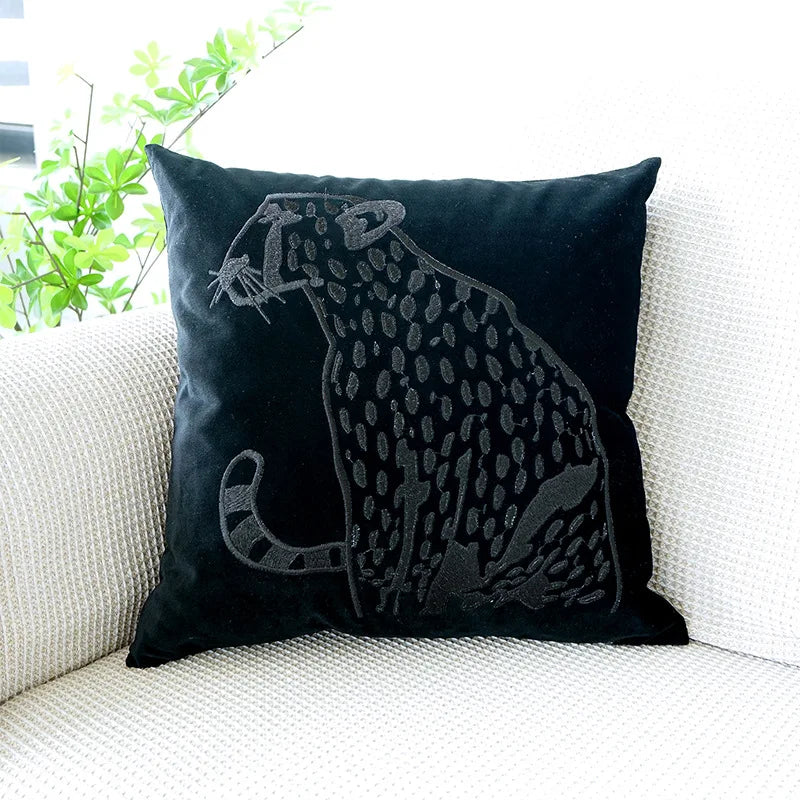 DecorBites™ Embroidered Leopard Pillowcase: Modern Luxury for Model Room & Home Decor
