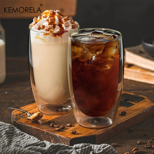 DecorBites™ Double Wall Glass Coffee Mugs - Insulated Espresso Glass Cups for Cappuccino Latte Tea Milk