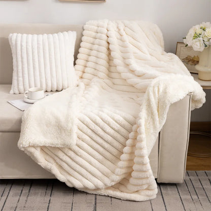 Decobites Luxe Faux-Rabbit Fur Double-Layer Blanket for Cozy Autumn-Winter Comfort