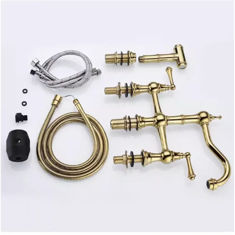 Grifo de cocina Decorbites™ de oro con ducha de mano y grifo de llenado de ollas