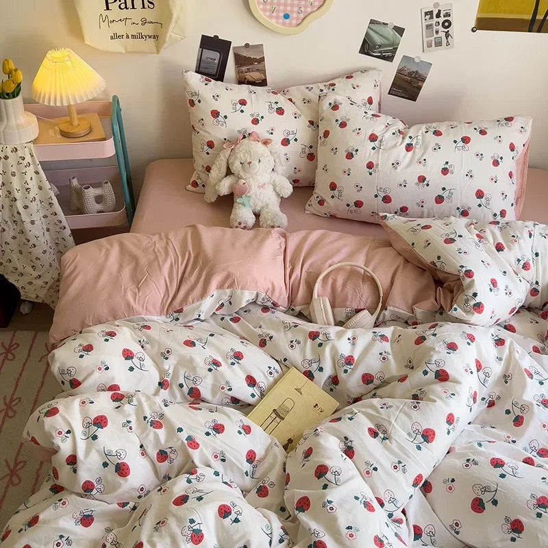 DecorBites™ Cartoon Style Printed Comforter Set 4Pcs Lightweight Duvet Kits Bedding Set