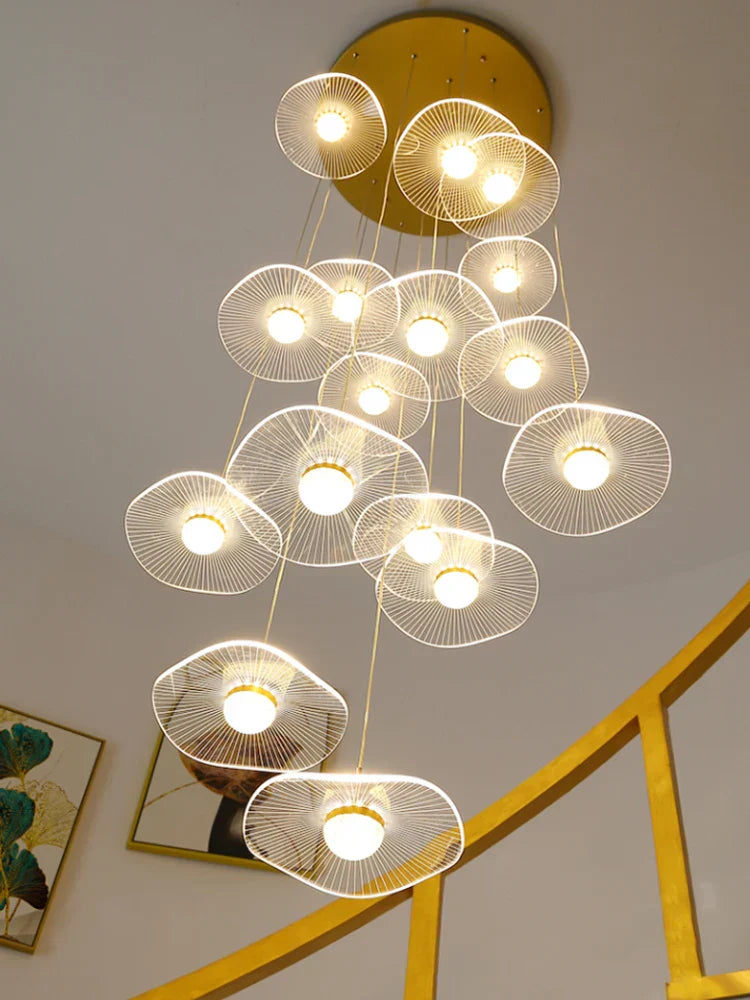 Decorbites™ Goldene Akryl-Kronleuchter LED-Hängeleuchte Moderne Treppenhaus-Wohnzimmer-Beleuchtung
