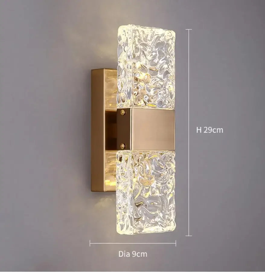 DecorBites™ Gold Crystal Glass Wall Sconce Light Fixture for Luxury Bedroom Decor